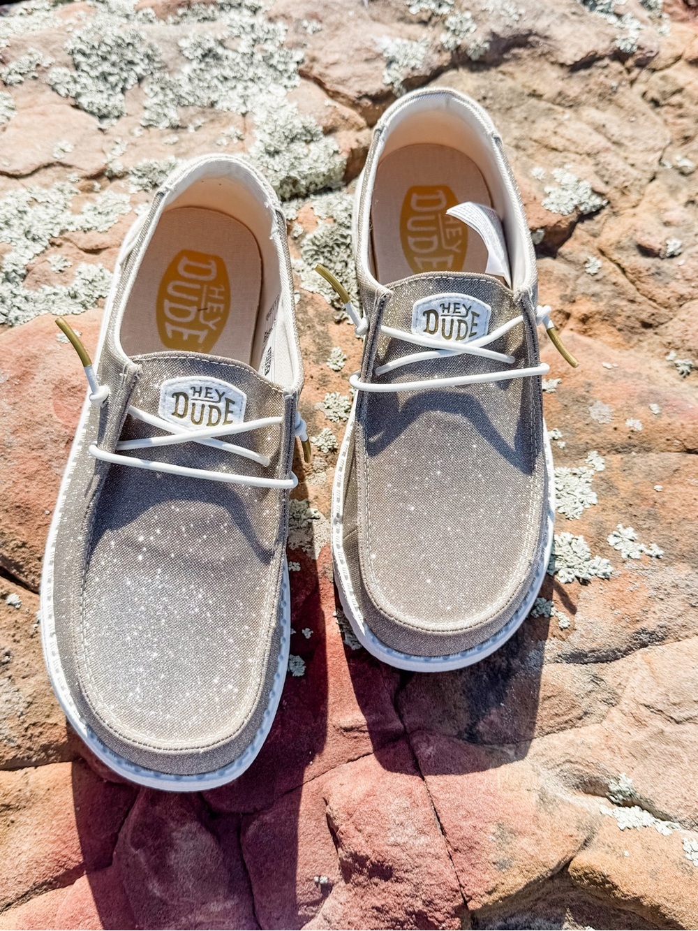 HEYDUDE Wendy Metallic Sparkle Slip-On Casual Shoe - Rose Gold
